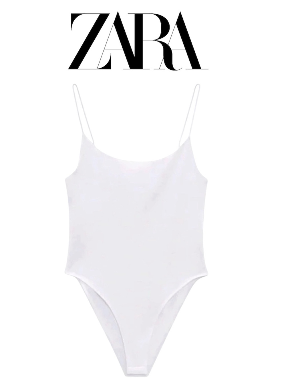 Zara White Scoop Neck Thin Strap Bodysuit